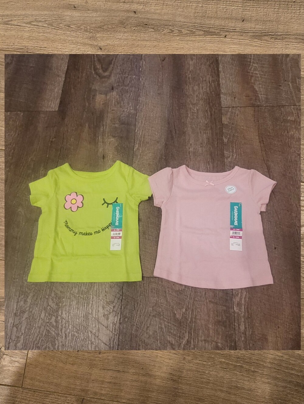 NWT Baby Girls Green & Pink 2pc Shirt Set Size 0-3mos Mommy Makes Me Happy